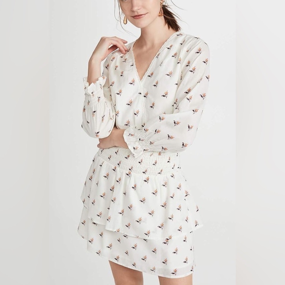 PAIGE Serrano Ivory Floral Long Sleeve Mini Dress